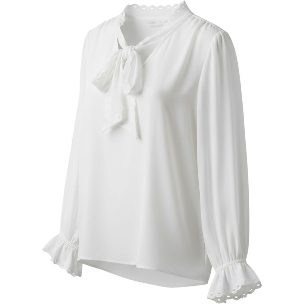 LC Lauren Conrad Tie Neck Blouse Womens XL White Excellent Eyelet Ruffle Cuff